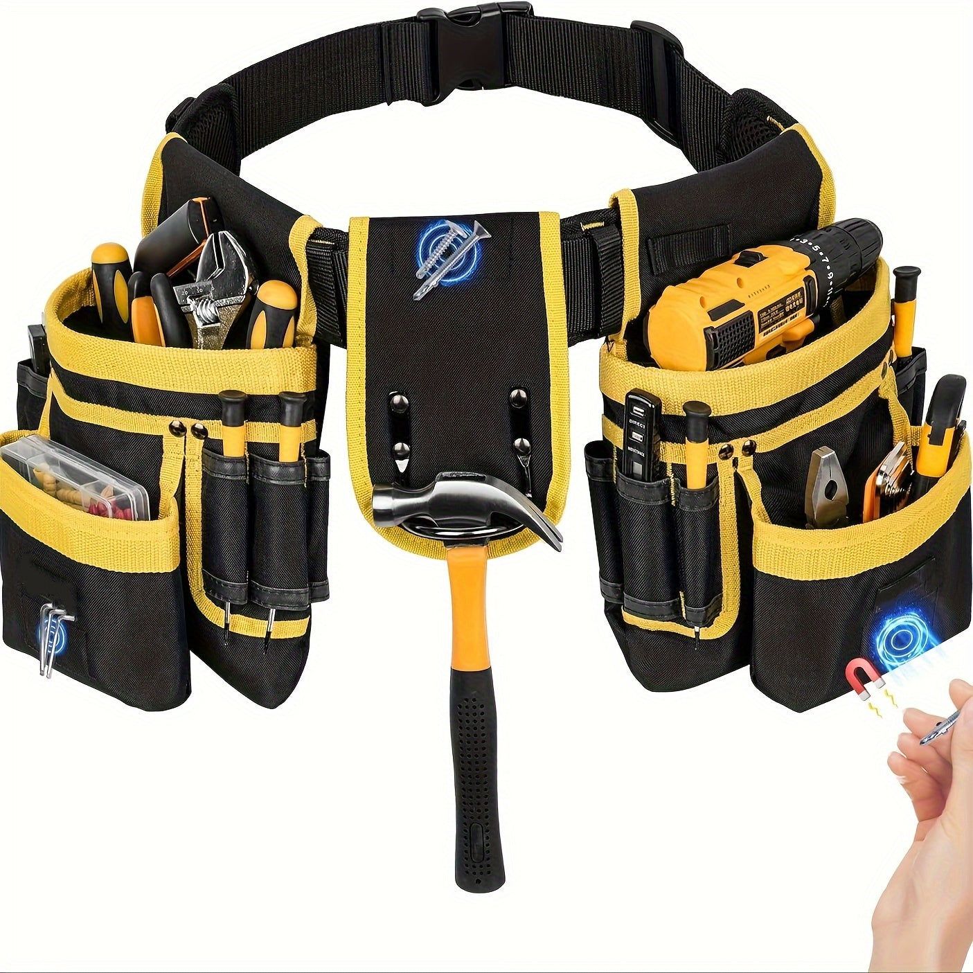 Cinto de ferramentas magnético com 26 bolsos, correias de 130 cm (51 polegadas) estrutura de tecido durável