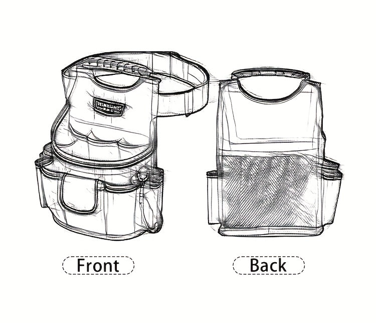 Cinto de ferramentas multifuncional para eletricista WINHUNT, tipo pochete, com vários compartimentos para arrumação organizada das ferramentas. Design portátil para projetos de construção e bricolage.