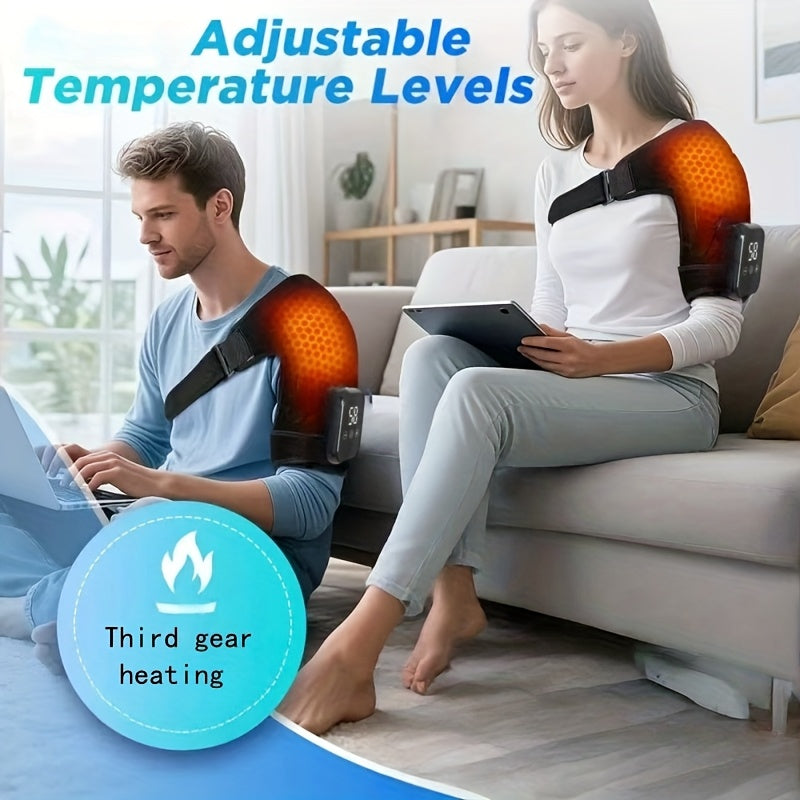 Massageador de ombros e braços modelo portátil com carregamento USB, com 3 tipos de vibração e compressa quente