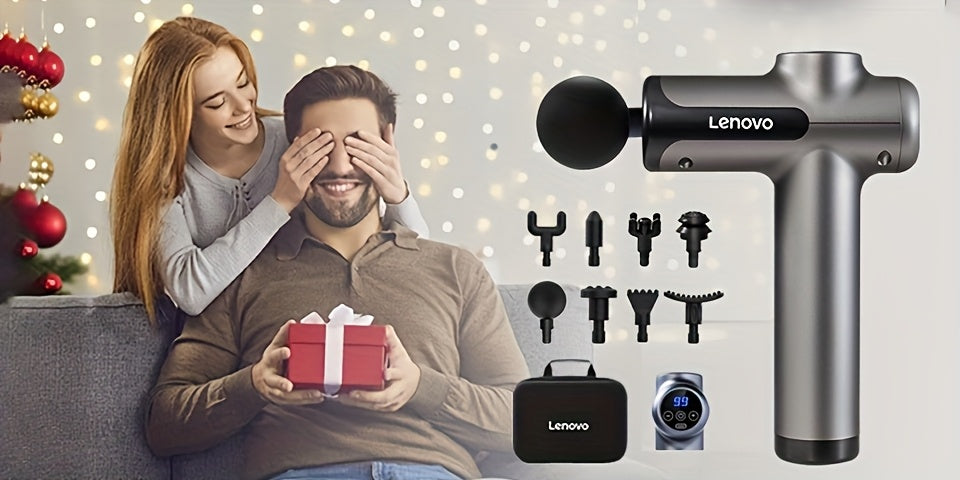 Pistola de Massagem Inteligente Quiet Strike, 8 Cabeças, Recarregável via USB, Design Ergonómico para Cintura, Pernas e Ancas, Presente Ideal para o Dia do Pai, Massajador Muscular, Acabamento Metálico Elegante, Corpo em Plástico Resistente