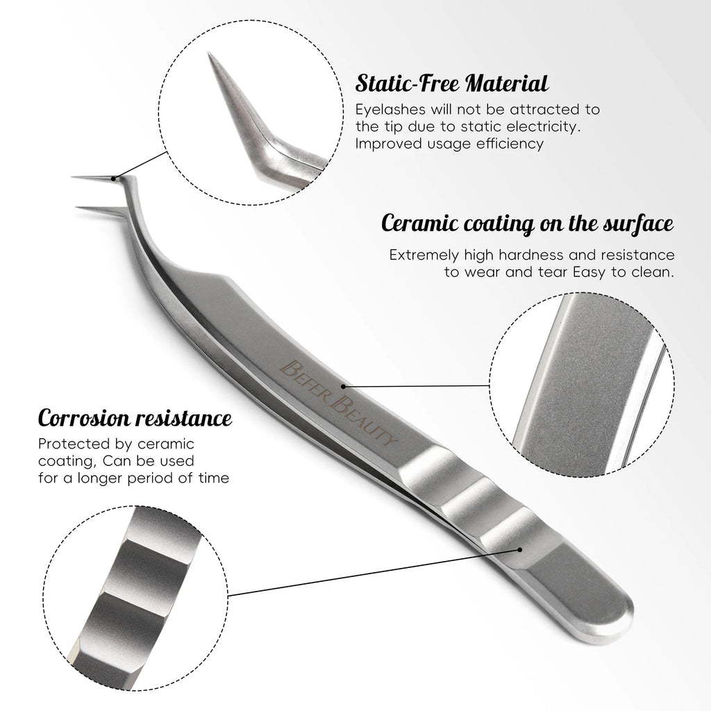 Pinça antiestática para extensão de pestanas profissional de alta precisão para volume em aço inoxidável antiderrapante ideal para extenção