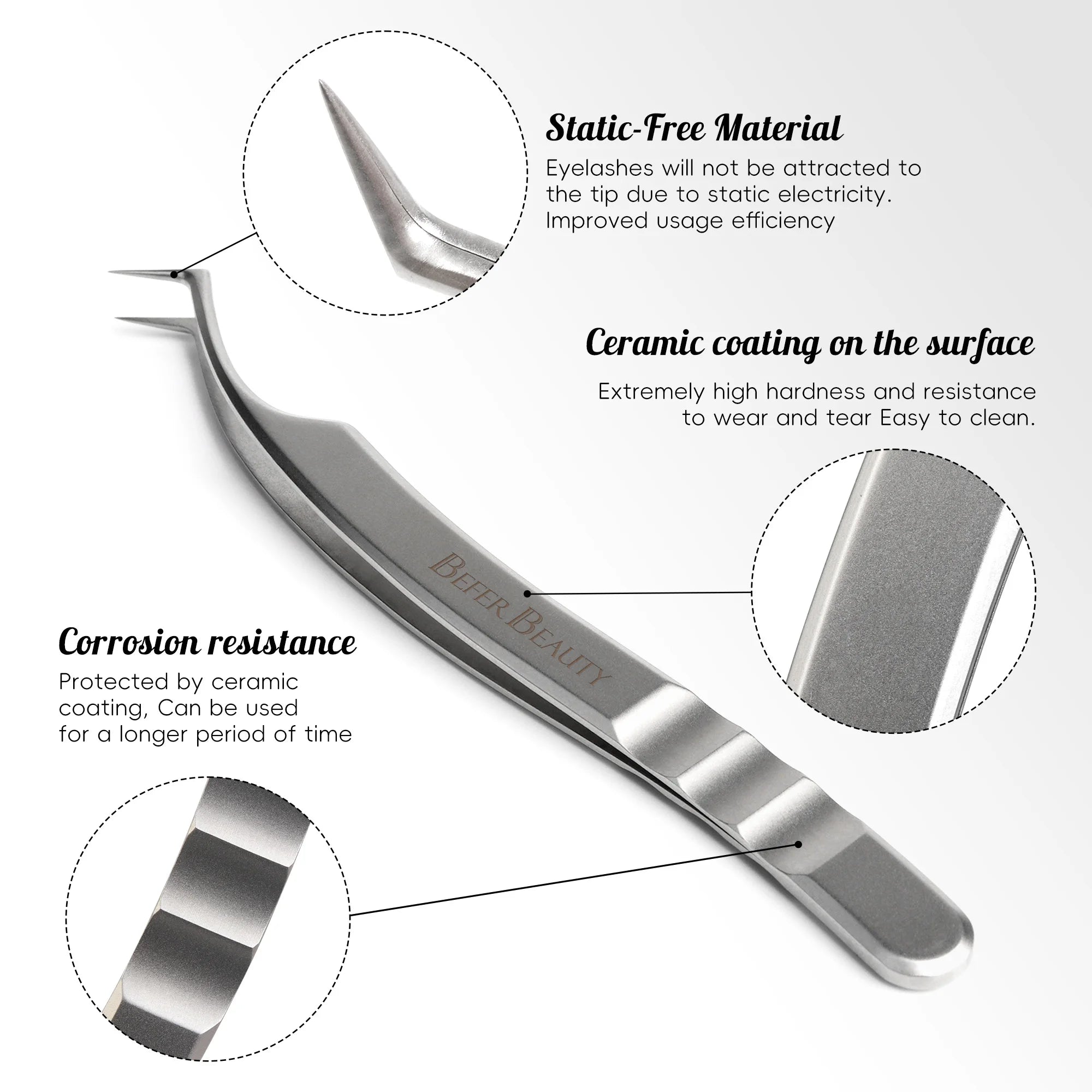 Pinça antiestática para extensão de pestanas profissional de alta precisão para volume em aço inoxidável antiderrapante ideal para extenção