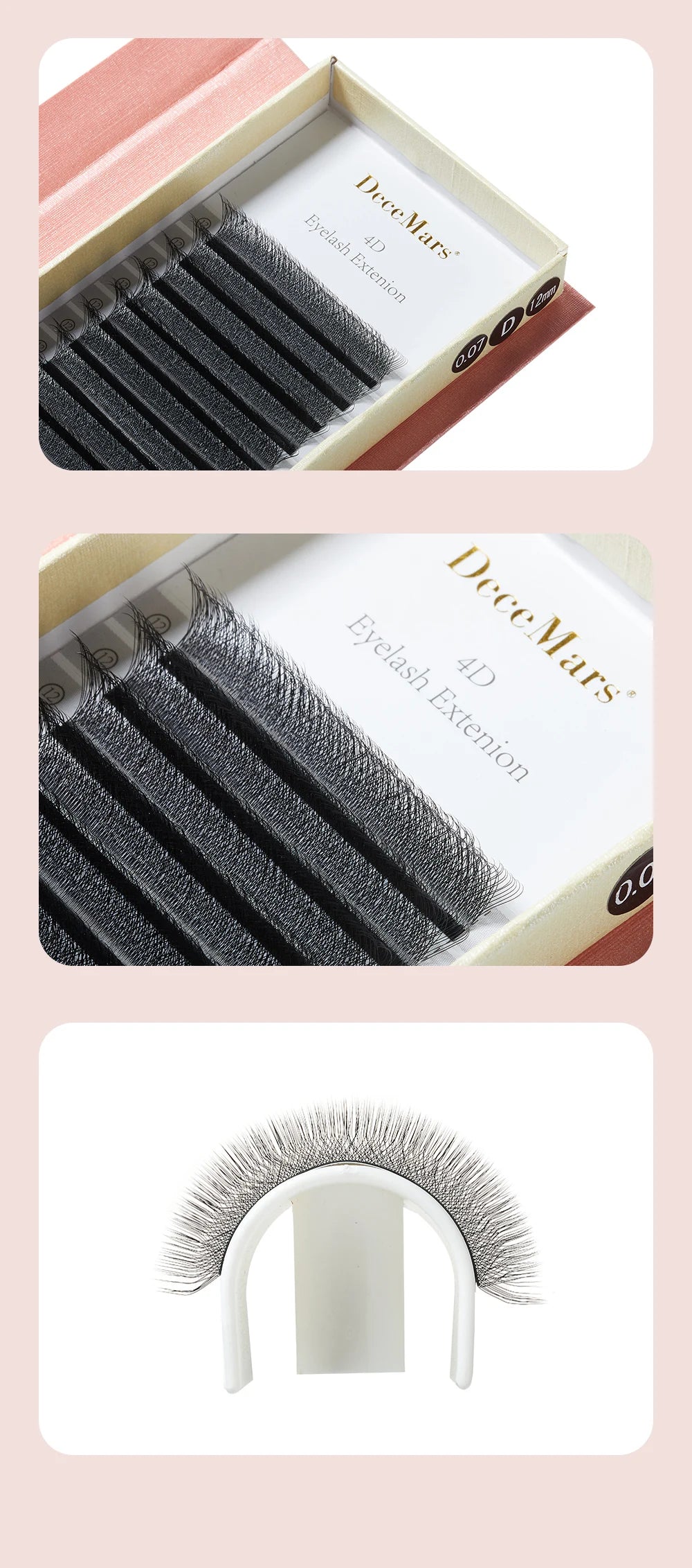 Extensão de pestanas DeceMars 4D em formato W (12 linhas/bandeja)