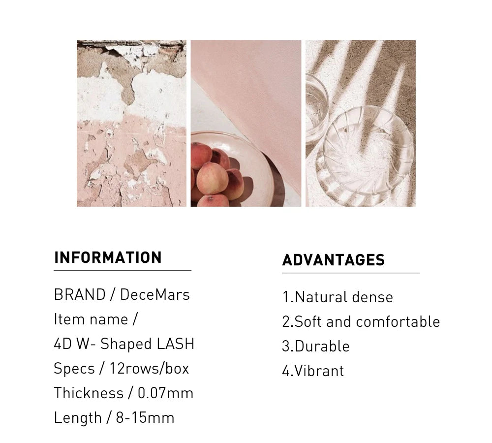 Extensão de pestanas DeceMars 4D em formato W (12 linhas/bandeja)