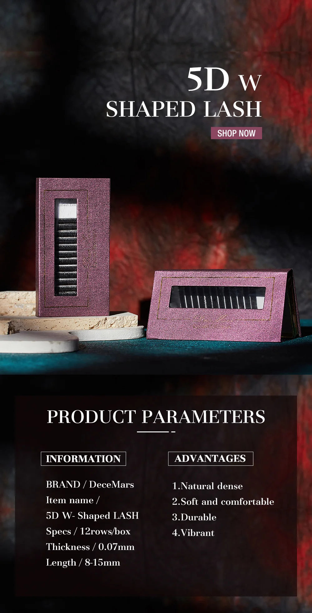 Extensão de pestanas DeceMars 5D em formato W (12 linhas/bandeja)