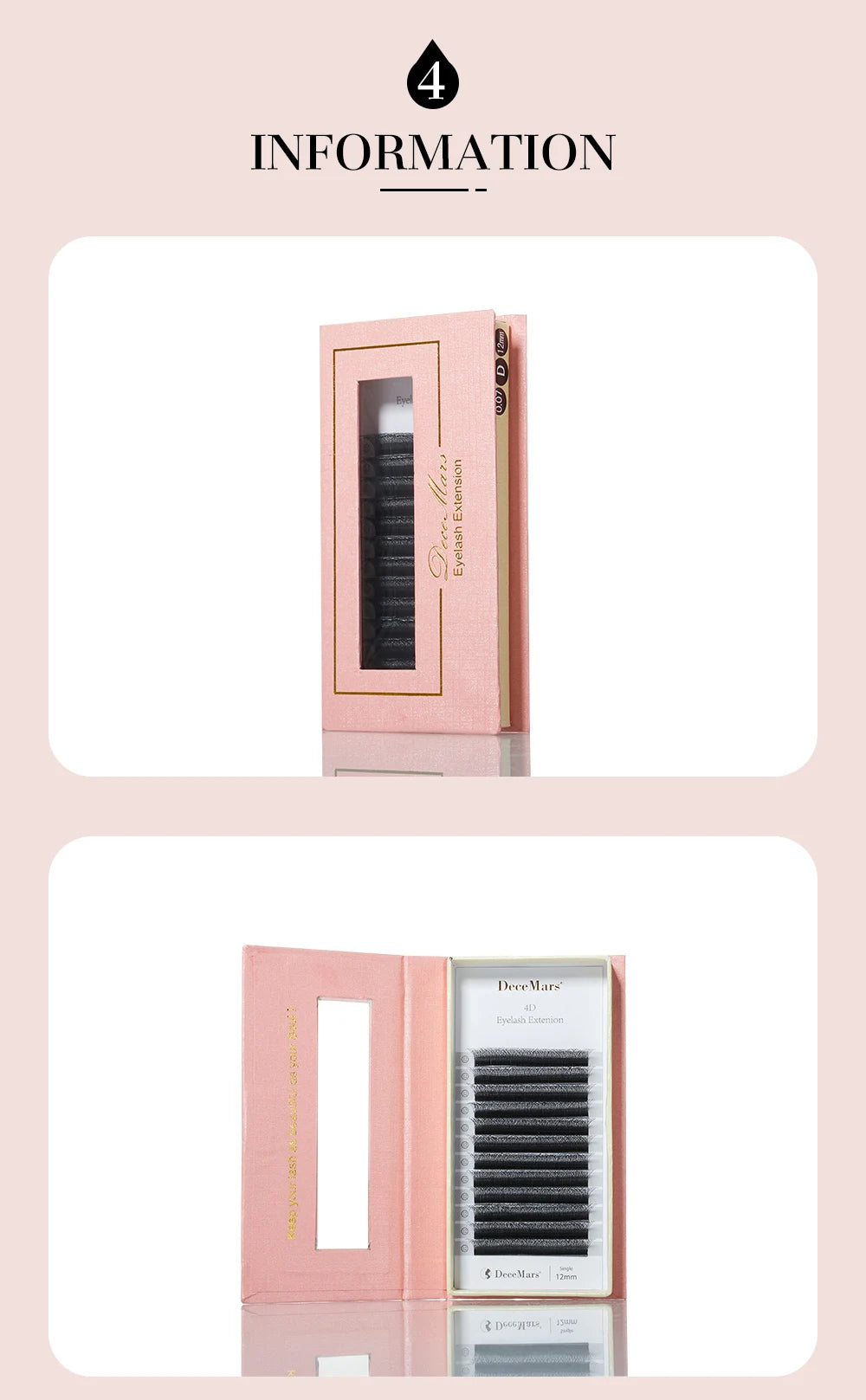 Extensão de pestanas DeceMars 4D em formato W (12 linhas/bandeja)