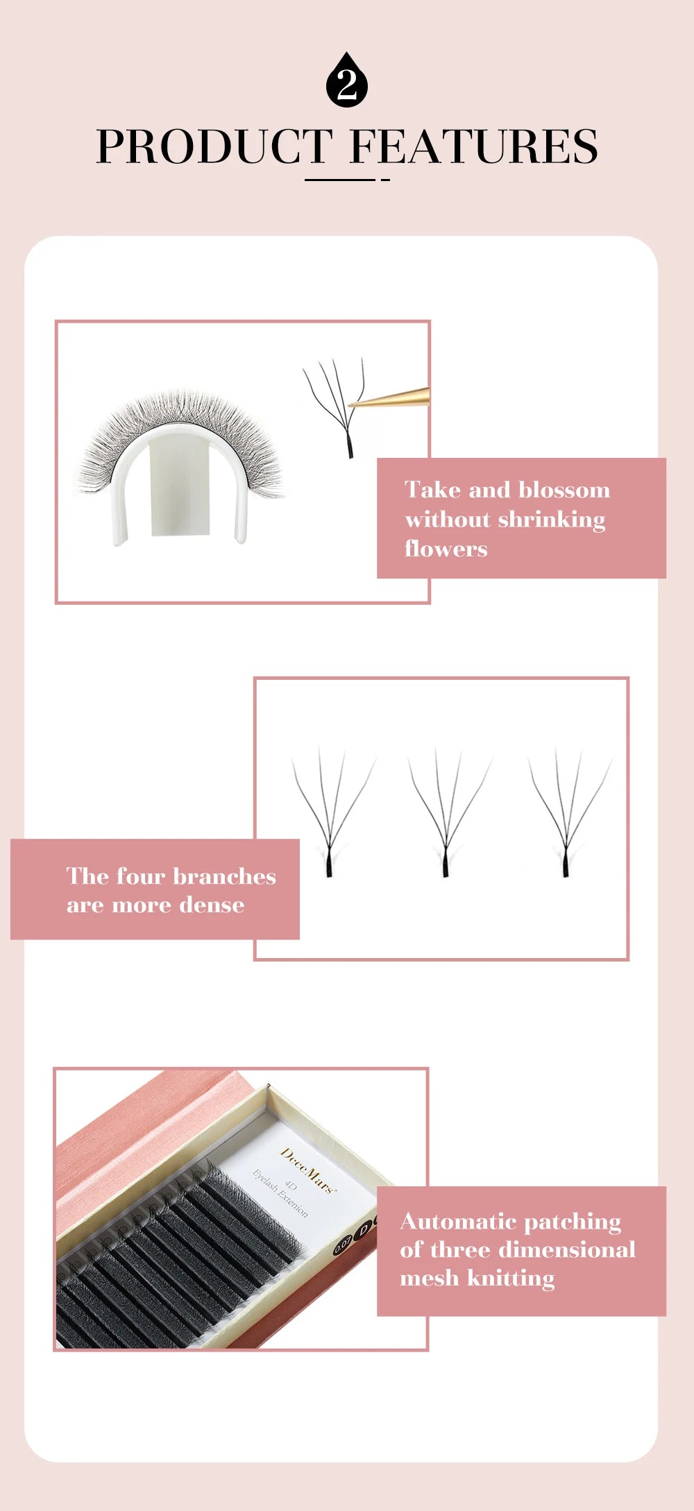 Extensão de pestanas DeceMars 4D em formato W (12 linhas/bandeja)