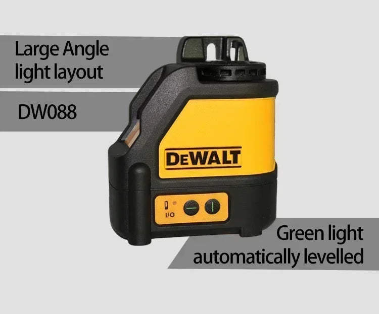 Nível laser DEWALT DW088CG com estojo, autonivelante, 30 m, linha cruzada verde, nível laser horizontal e vertical de 2 linhas.