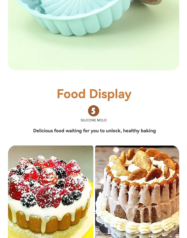 Molde de bolo de silicone multifuncional, reutilizável, antiaderente, redondo, para assar sobremesas e mousse, acessório de cozinha