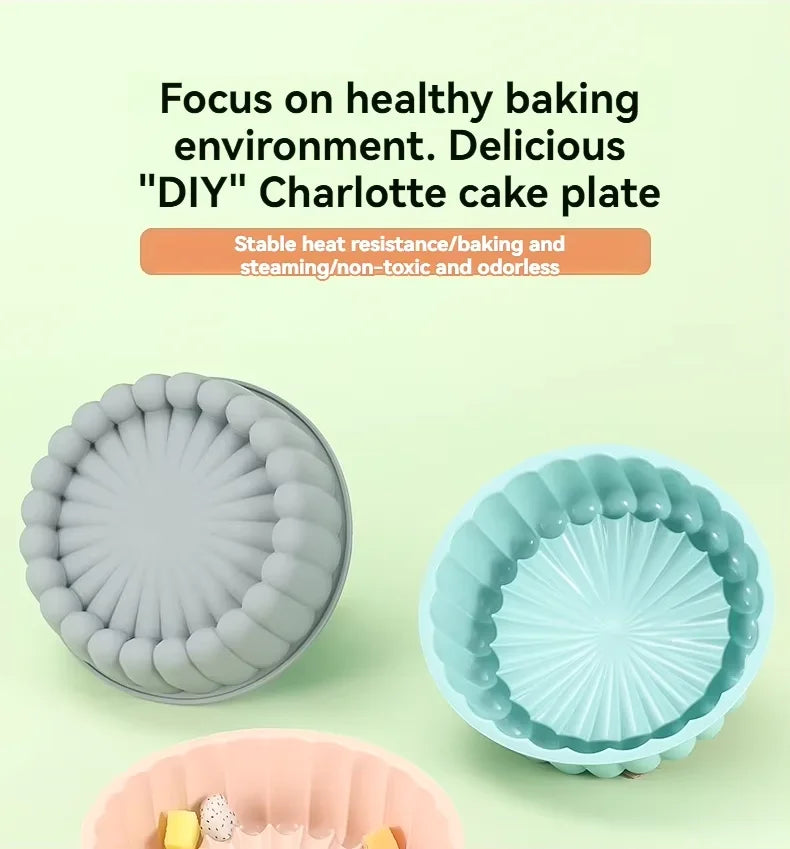 Molde de bolo de silicone multifuncional, reutilizável, antiaderente, redondo, para assar sobremesas e mousse, acessório de cozinha