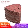 Conjunto de 100 discos de lixa triangulares de 90 mm para lixadora Delta com sistema de fixação por velcro, para grãos de lixa 40 a 400.