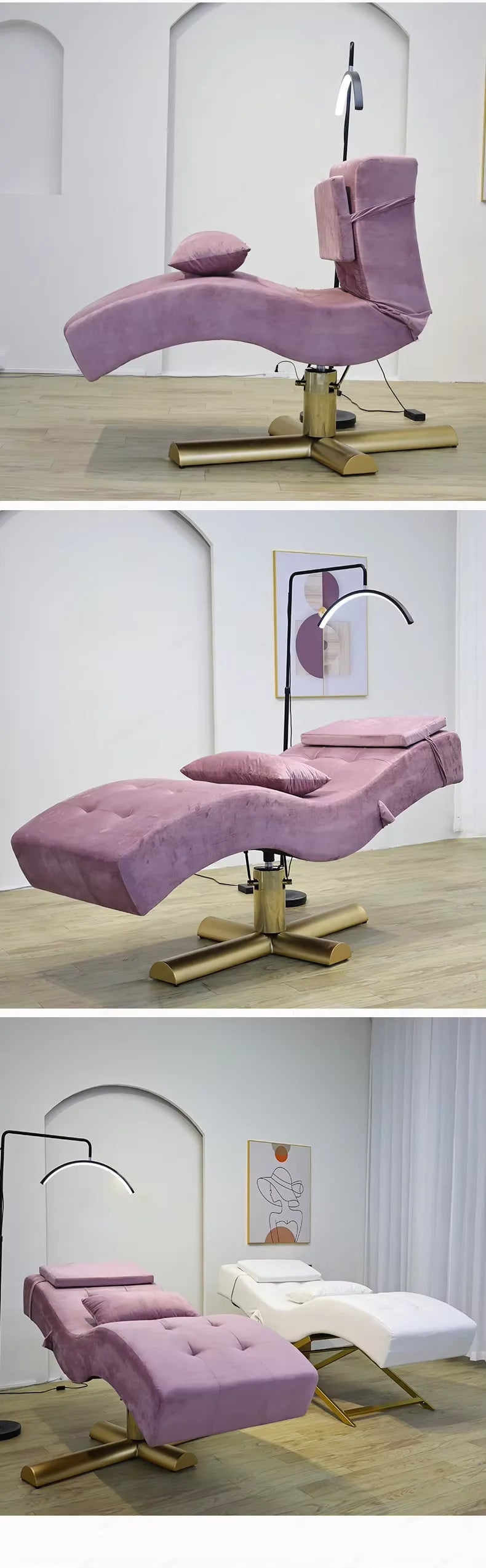 Nova maca ajustável com revestimento em veludo sintético rosa para extensão de pestanas, cadeira elétrica para salão de beleza e tratamentos faciais.