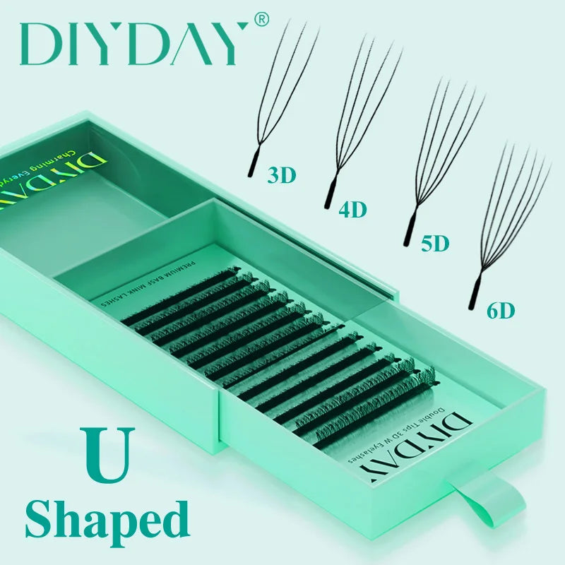 Extensão de pestanas DIYDAY estilo U 3D 4D 5D 6D, feitas à mão com fibra BASF PBT.