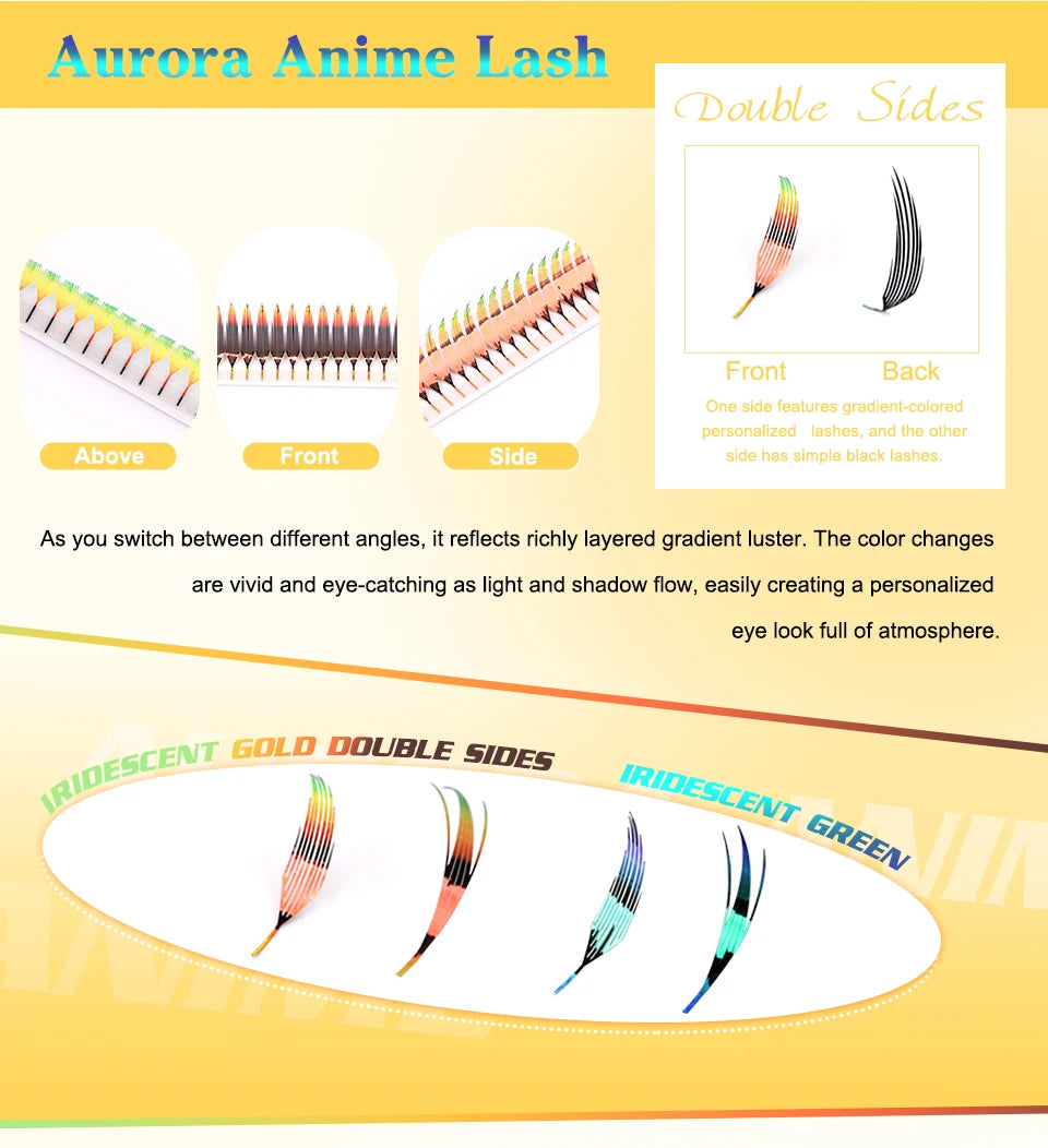 Nova moda de pestanas postiças brilhantes com efeito de espiral, estilo manga, holográficas e coloridas, perfeitas para o Natal.