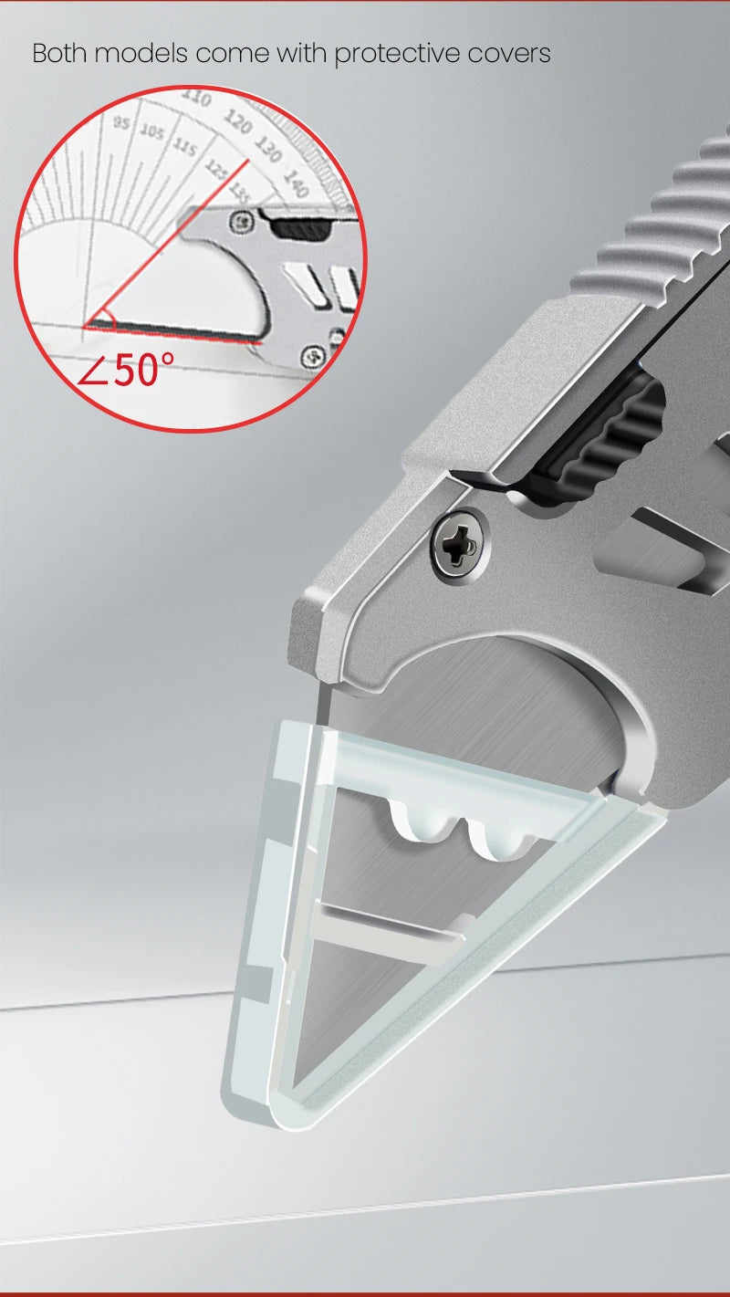 Estilete multifuncional retrátil AIRAJ com lâmina de aço resistente de 18 mm, ideal para cortes em papel, eletricista e uso profissional.
