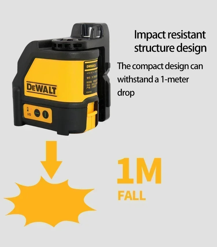 Nível laser DEWALT DW088CG com estojo, autonivelante, 30 m, linha cruzada verde, nível laser horizontal e vertical de 2 linhas.