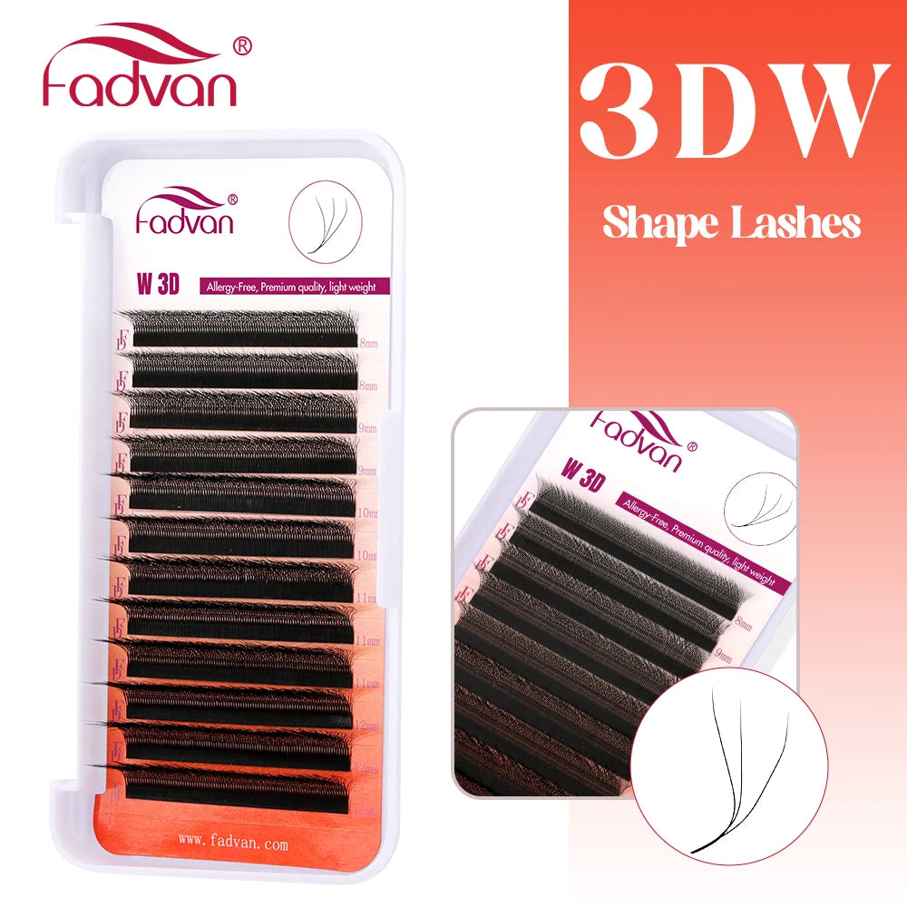 FADVAN L/ L+/LU (M) Curvatura YY 3D 4D 5D 6D Fox Lashes Formato W Extensão de Pestanas