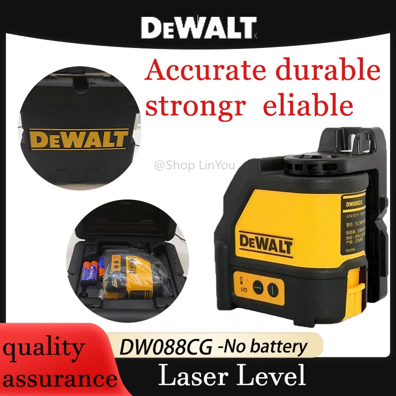 Nível laser DEWALT DW088CG com estojo, autonivelante, 30 m, linha cruzada verde, nível laser horizontal e vertical de 2 linhas.