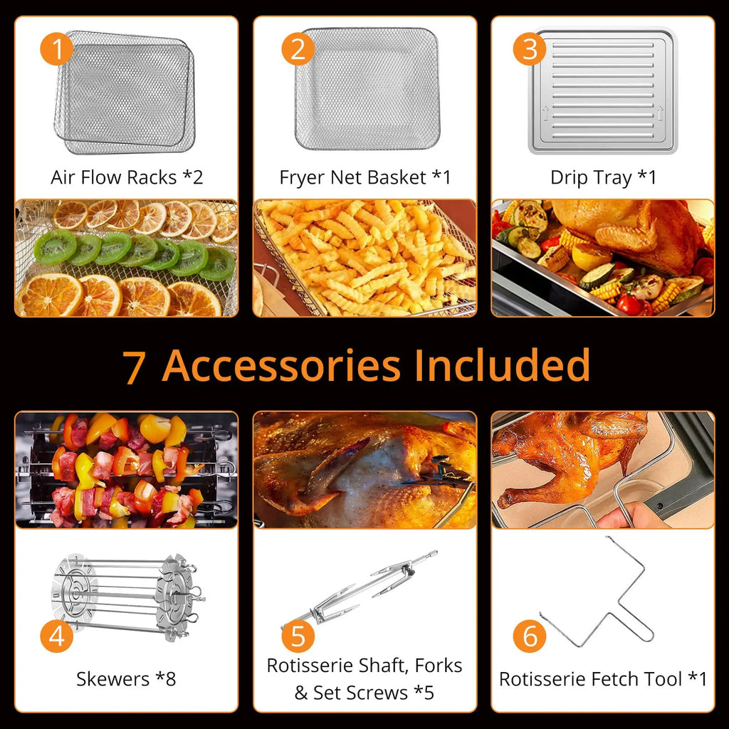 Fritadeira Elétrica Air Fryer 8 em 1 com Ecrã Táctil Digital, 1800W, Circulação de Ar Rápida, Mini Forno Sem Óleo com Acessórios