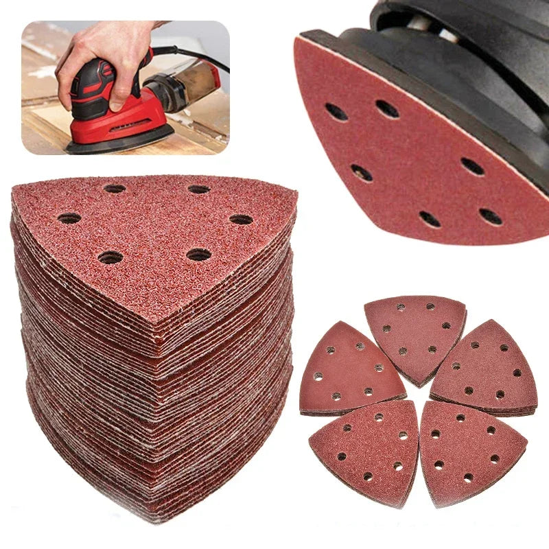Conjunto de 100 discos de lixa triangulares de 90 mm para lixadora Delta com sistema de fixação por velcro, para grãos de lixa 40 a 400.