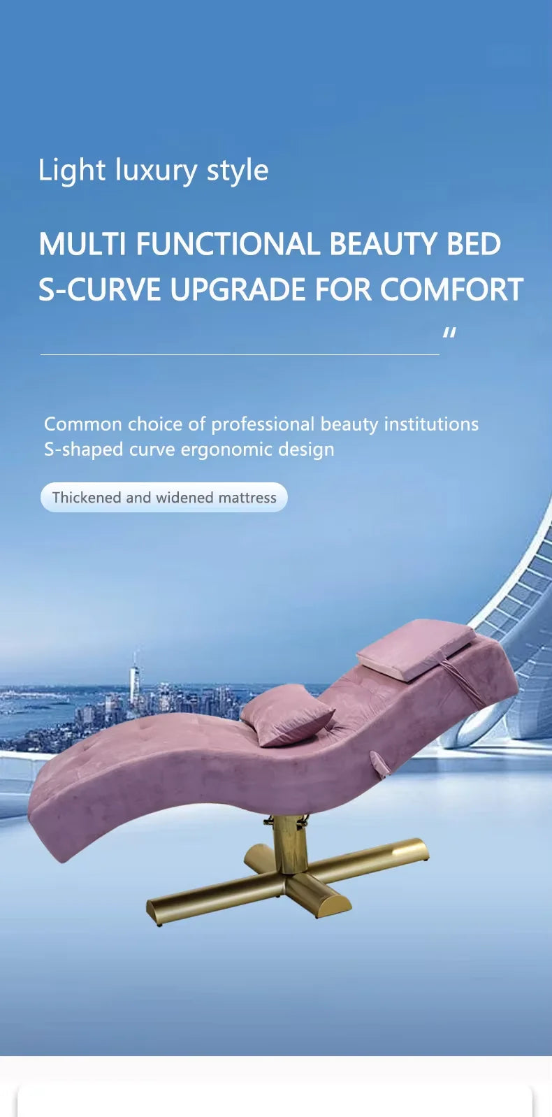 Nova maca ajustável com revestimento em veludo sintético rosa para extensão de pestanas, cadeira elétrica para salão de beleza e tratamentos faciais.