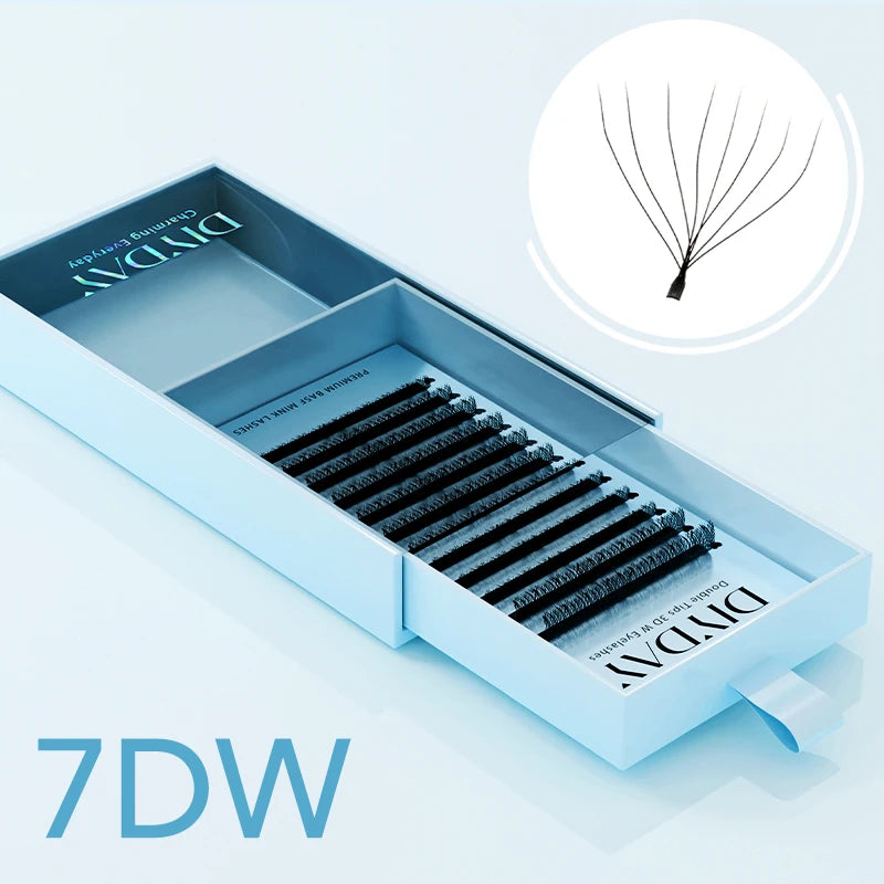 Extensões de pestanas DIYDAY em formato W, estilo Bloom, 3D, 4D, 5D, 6D, 7D e 8D, com textura natural e macia, em forma de leque.