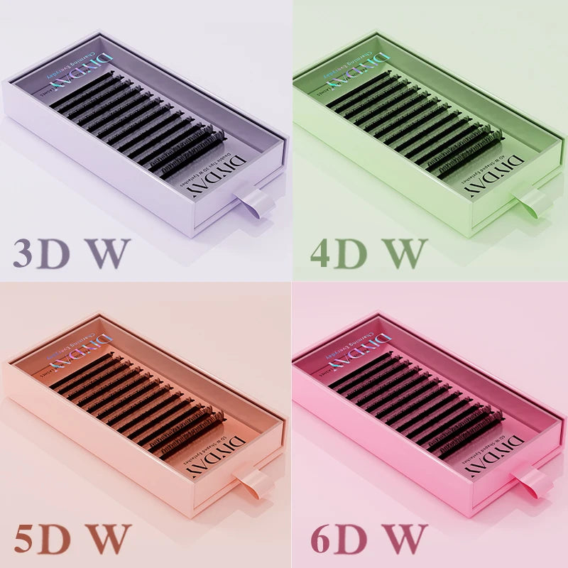 Extensões de pestanas DIYDAY em formato W, estilo Bloom, 3D, 4D, 5D, 6D, 7D e 8D, com textura natural e macia, em forma de leque.