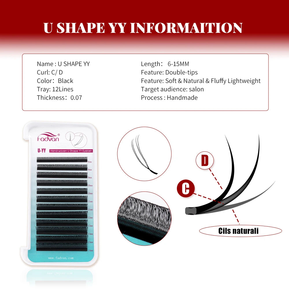 Pestanas postiças Fadvan em forma de U, com pontas espigadas em forma de flor paralela YY, ideais para cosplay. Pestanas 2D YY com volume pré-fabricado.
