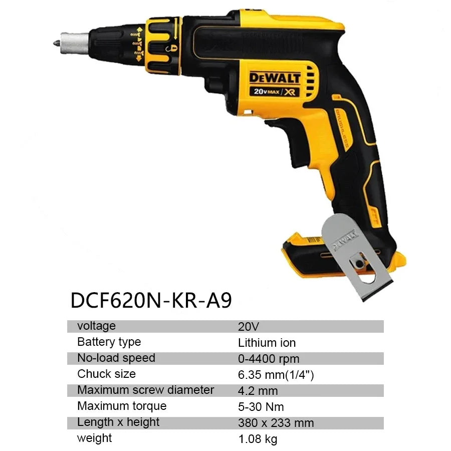 Aparafusadora sem fio DEWALT 1/2 peças para gesso cartonado, 20V, com rotação de 360° e acessório sem escovas (ferramenta sem bateria) DCF620N/DCF6202