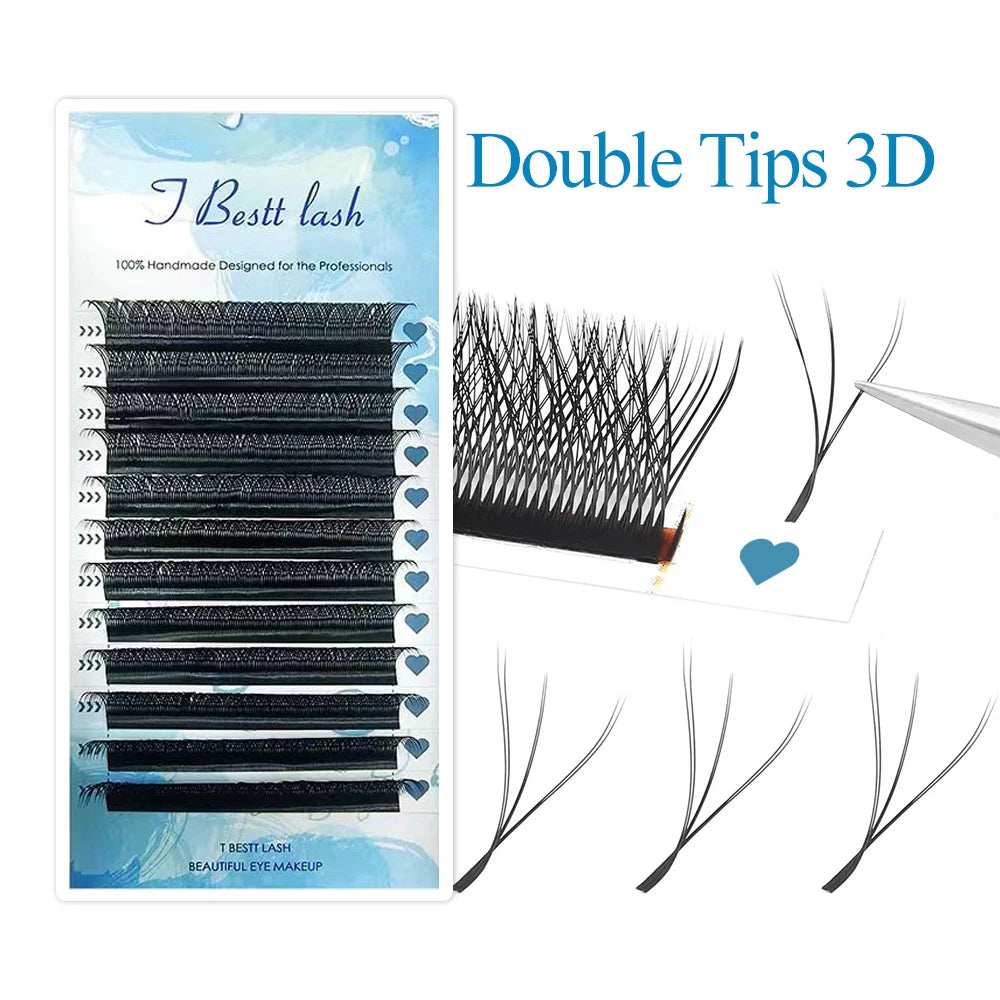 Extensões de pestanas postiças TBestt Matte Black 5D em formato W, volume pré-fabricado, efeito natural.