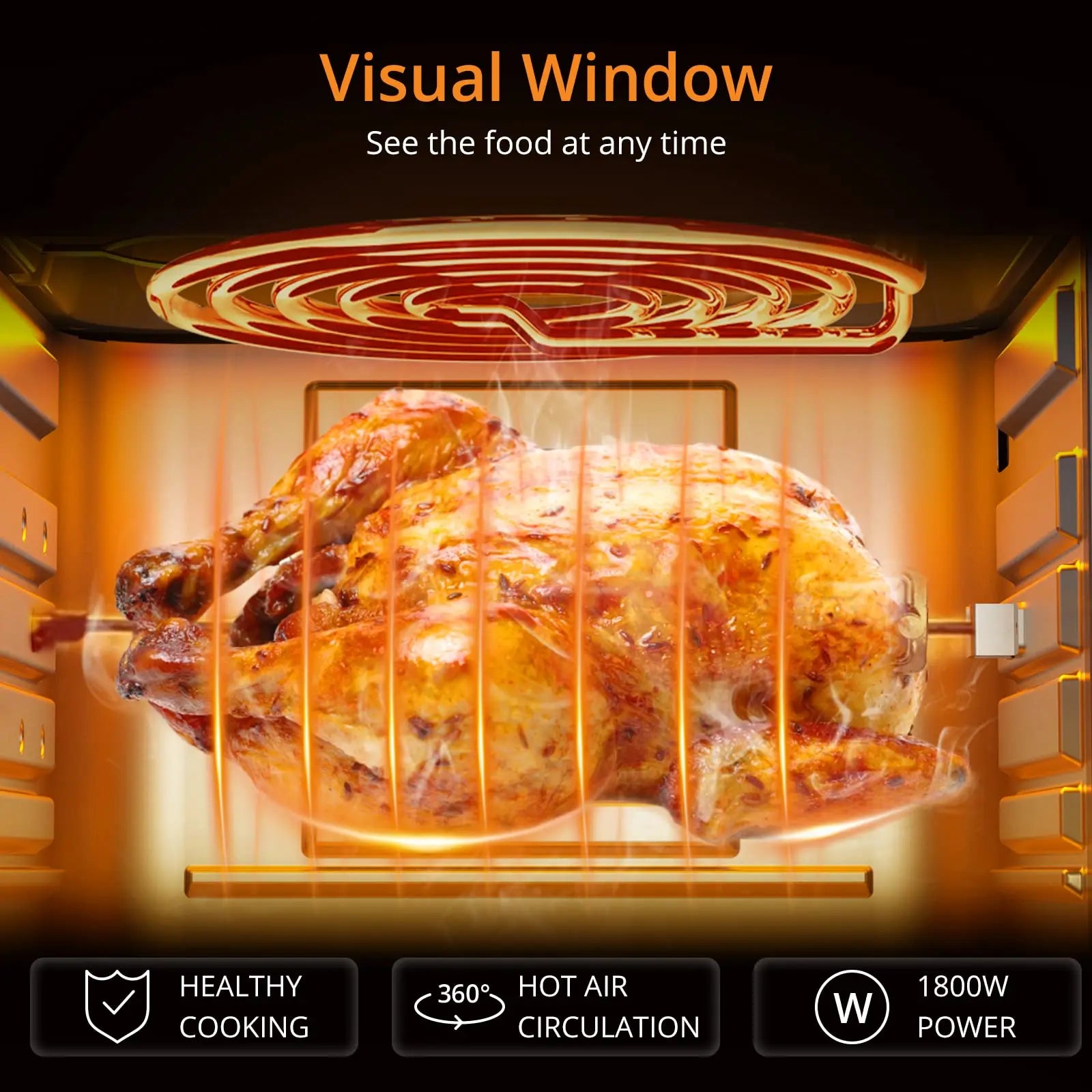 Fritadeira Elétrica Air Fryer 8 em 1 com Ecrã Táctil Digital, 1800W, Circulação de Ar Rápida, Mini Forno Sem Óleo com Acessórios