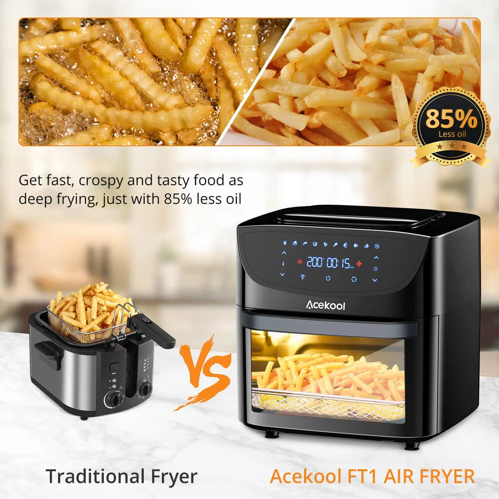 Fritadeira Elétrica Air Fryer 8 em 1 com Ecrã Táctil Digital, 1800W, Circulação de Ar Rápida, Mini Forno Sem Óleo com Acessórios