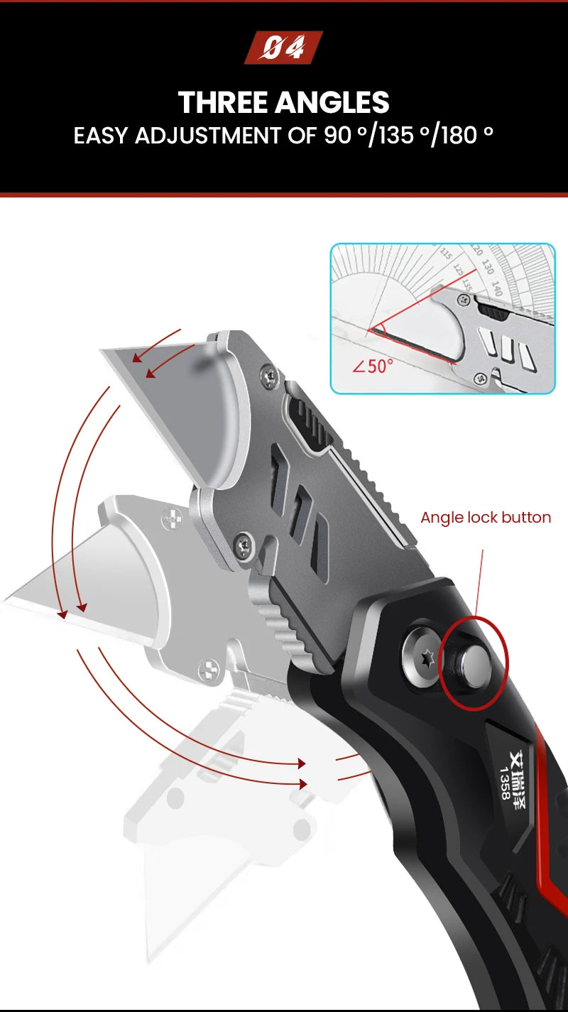 Estilete multifuncional retrátil AIRAJ com lâmina de aço resistente de 18 mm, ideal para cortes em papel, eletricista e uso profissional.
