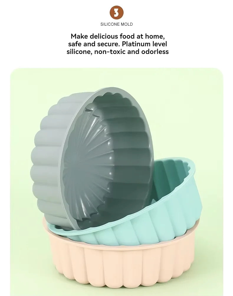 Molde de bolo de silicone multifuncional, reutilizável, antiaderente, redondo, para assar sobremesas e mousse, acessório de cozinha