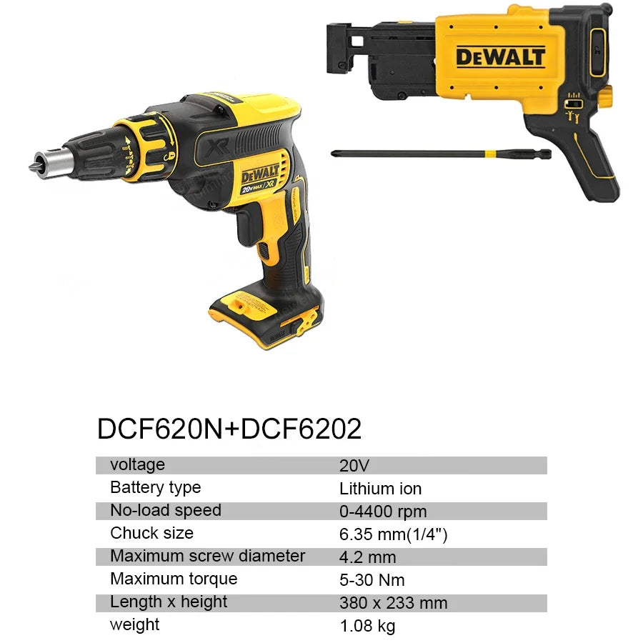 Aparafusadora sem fio DEWALT 1/2 peças para gesso cartonado, 20V, com rotação de 360° e acessório sem escovas (ferramenta sem bateria) DCF620N/DCF6202