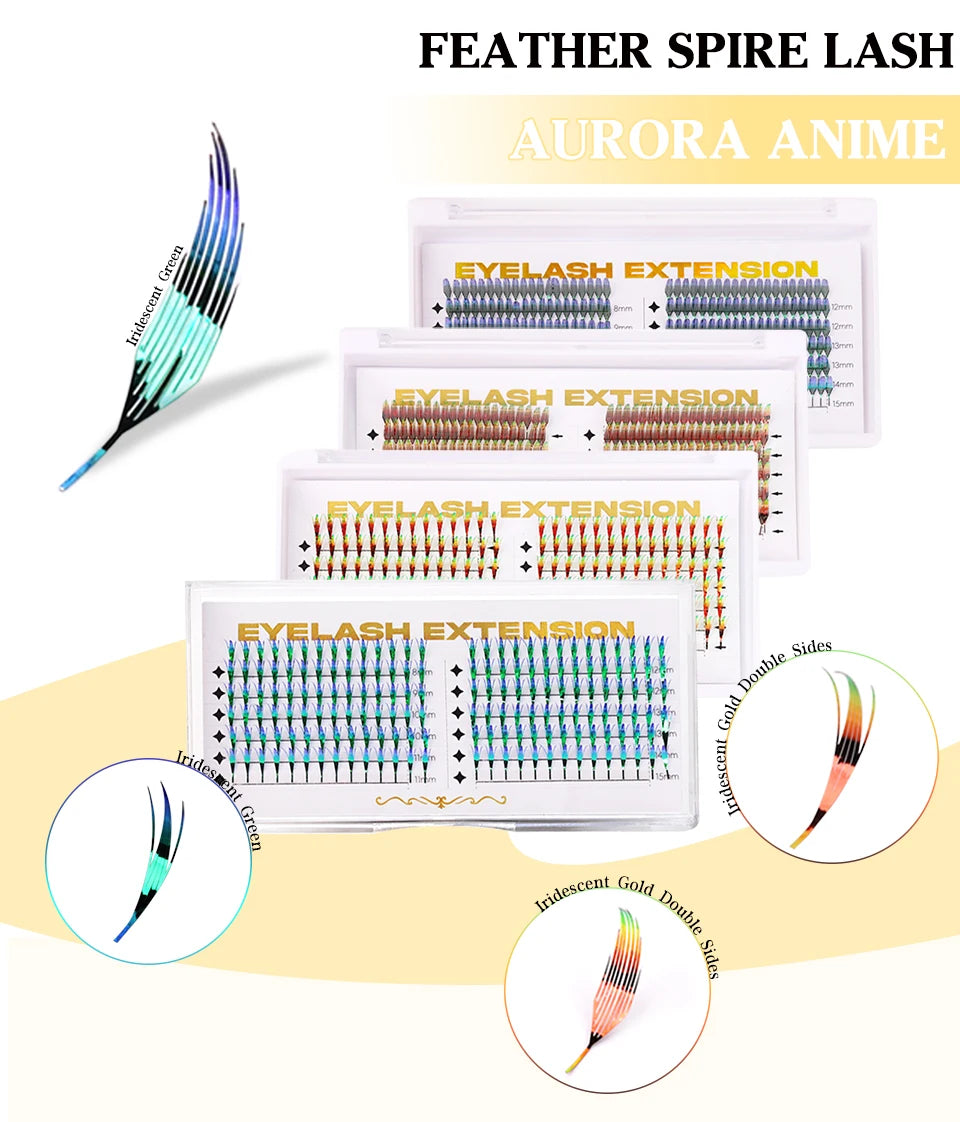 Nova moda de pestanas postiças brilhantes com efeito de espiral, estilo manga, holográficas e coloridas, perfeitas para o Natal.