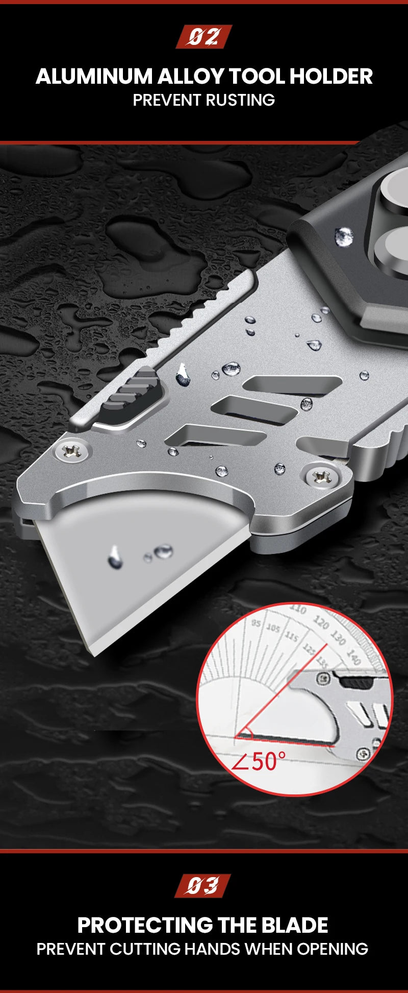 Estilete multifuncional retrátil AIRAJ com lâmina de aço resistente de 18 mm, ideal para cortes em papel, eletricista e uso profissional.