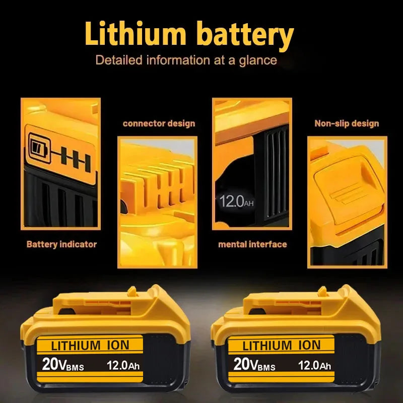 Baterias de iões de lítio DeWalt 18V 20V 20V 12Ah DCB203 Substituição da bateria de iões de lítio DCB206 DCB205 DCB204 DCB200 Ferramentas elétricas