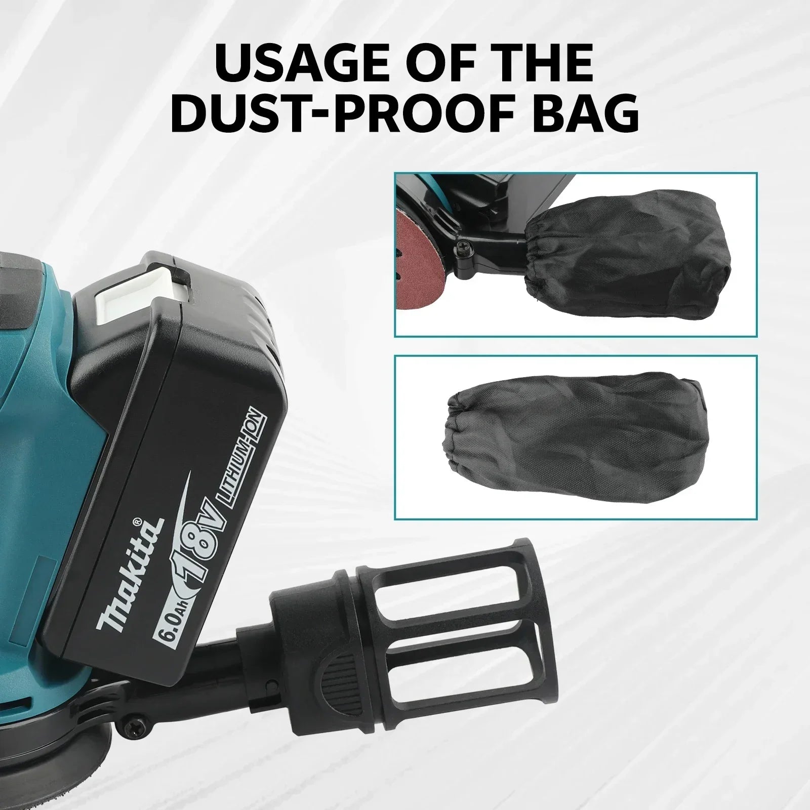 Lixadora orbital aleatória sem fios Makita DBO180Z 18V com bateria de iões de lítio recarregável para madeira, ideal para lixar e esmerilar.
