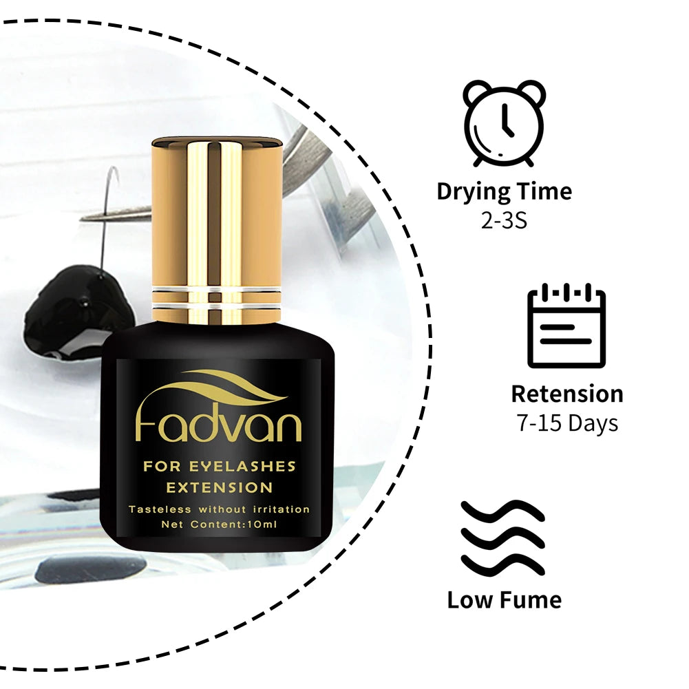 Cola profissional para extensão de pestanas FADVAN 10ml 5ml, fixação extra forte, longa duração, secagem rápida, adesivo premium.