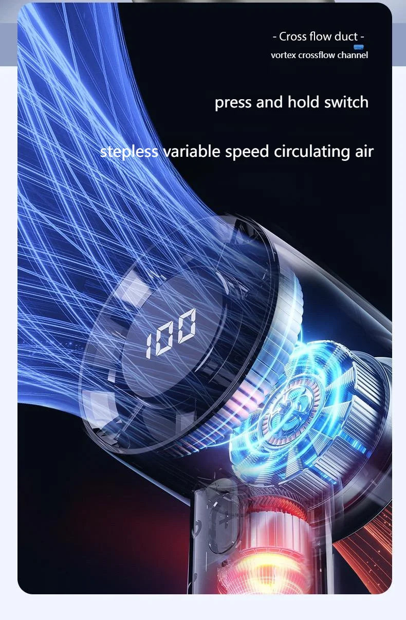 Mini ventilador portátil com visor LED, refrigeração por semicondutor, 100 velocidades, bateria recarregável via USB, ideal para utilização no exterior.
