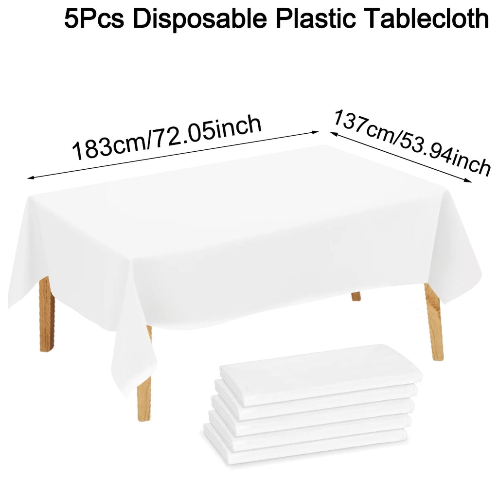 Toalha de mesa descartável em plástico, branca sólida, 183 x 137 cm, ideal para decoração de festas de aniversário, casamentos e mesas de jantar em casa.