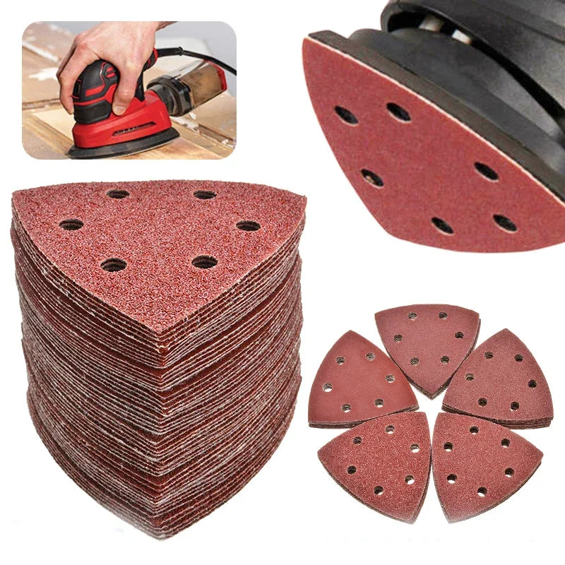Conjunto de 100 discos de lixa triangulares de 90 mm para lixadora Delta com sistema de fixação por velcro, para grãos de lixa 40 a 400.