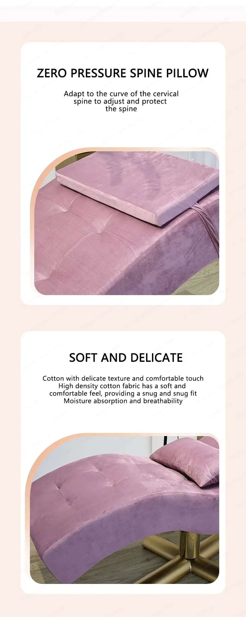 Nova maca ajustável com revestimento em veludo sintético rosa para extensão de pestanas, cadeira elétrica para salão de beleza e tratamentos faciais.