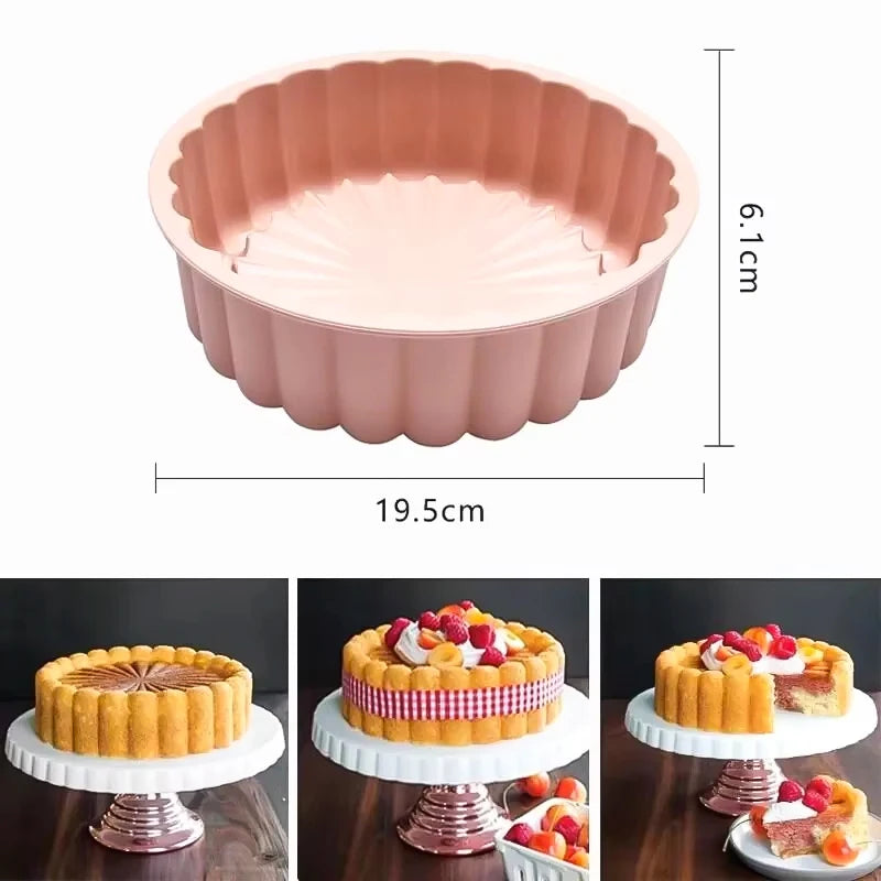 Molde de bolo de silicone multifuncional, reutilizável, antiaderente, redondo, para assar sobremesas e mousse, acessório de cozinha