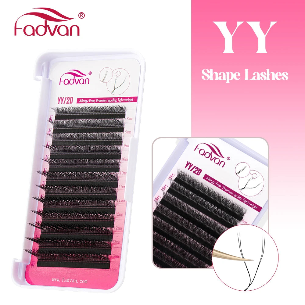 FADVAN L/ L+/LU (M) Curvatura YY 3D 4D 5D 6D Fox Lashes Formato W Extensão de Pestanas