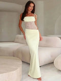 Elegante Vestido de Festa Longo Sexy com Alças Finas Vazadas em Malha e Decote nas Costas - Modelo Feminino Verão 2025