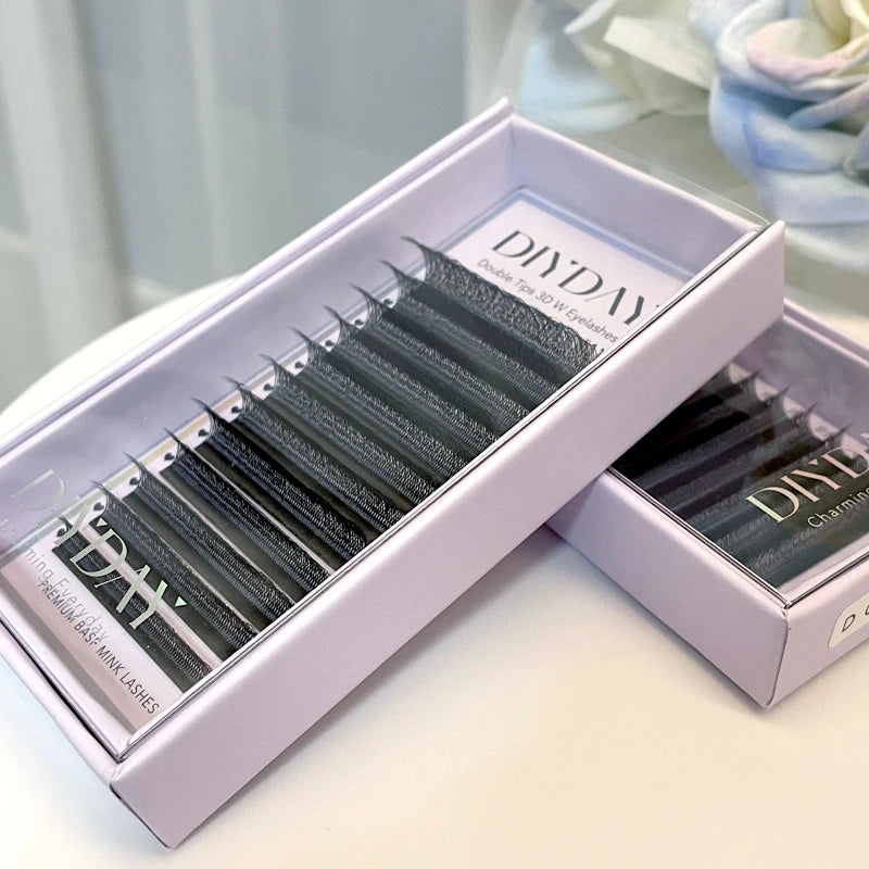 Extensões de pestanas DIYDAY em formato W, estilo Bloom, 3D, 4D, 5D, 6D, 7D e 8D, com textura natural e macia, em forma de leque.