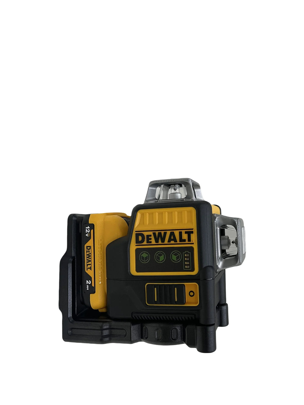 Nível laser Dewalt DW089LG com 3 lados e linhas verticais de 360 graus, horizontal, bateria de lítio de 12 V e luz verde para utilização no exterior.