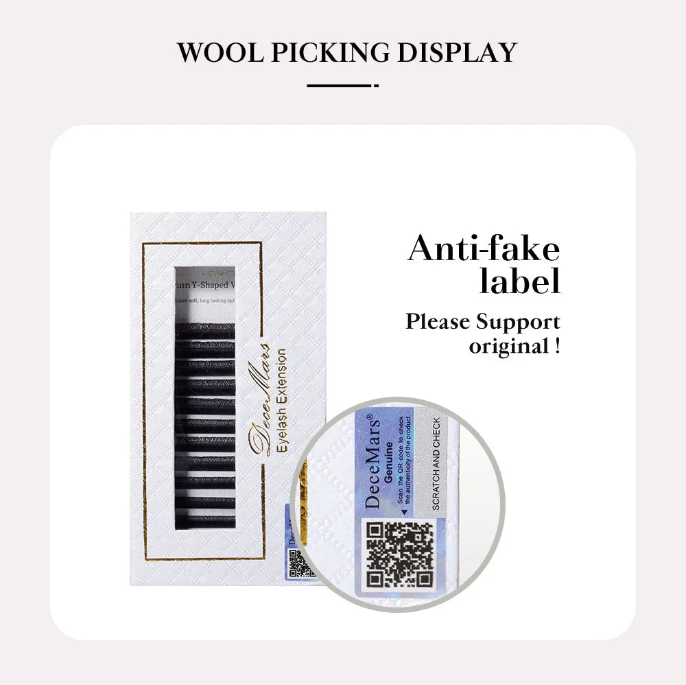 Extensão de pestanas DeceMars YY, comprimento de 6 mm a 18 mm, preta.